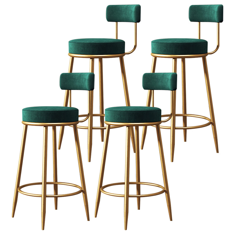 Glam Armless Backrest Counter Stool Iron Dining Room Bar Stool with Cushion and Pedal