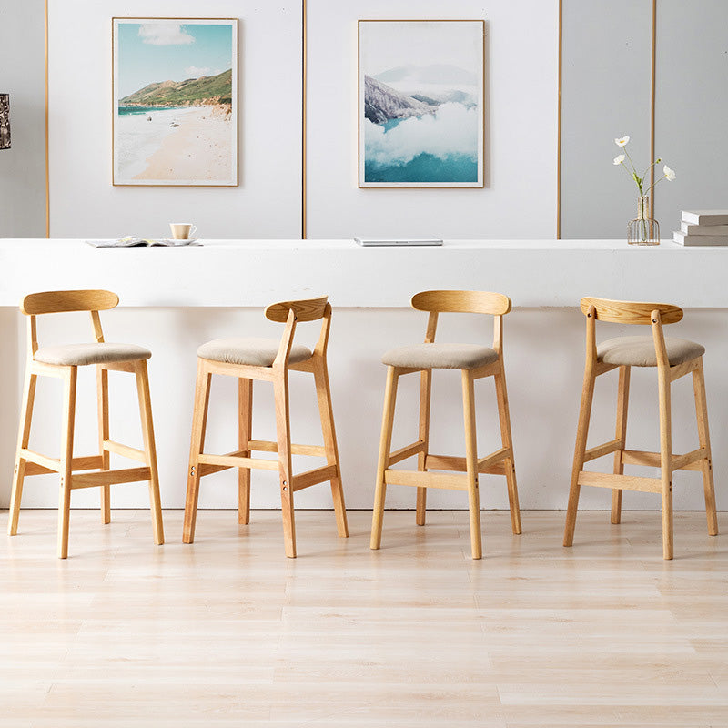 Scandinavian Milk Tea Shop Rubberwood Stool Matte Finish Upholstered Bar Stools