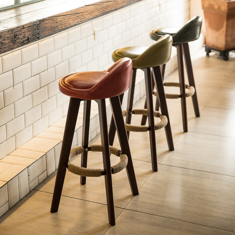 Modern Rubberwood Indoor Stool Matte Finish Upholstered Bar Stools