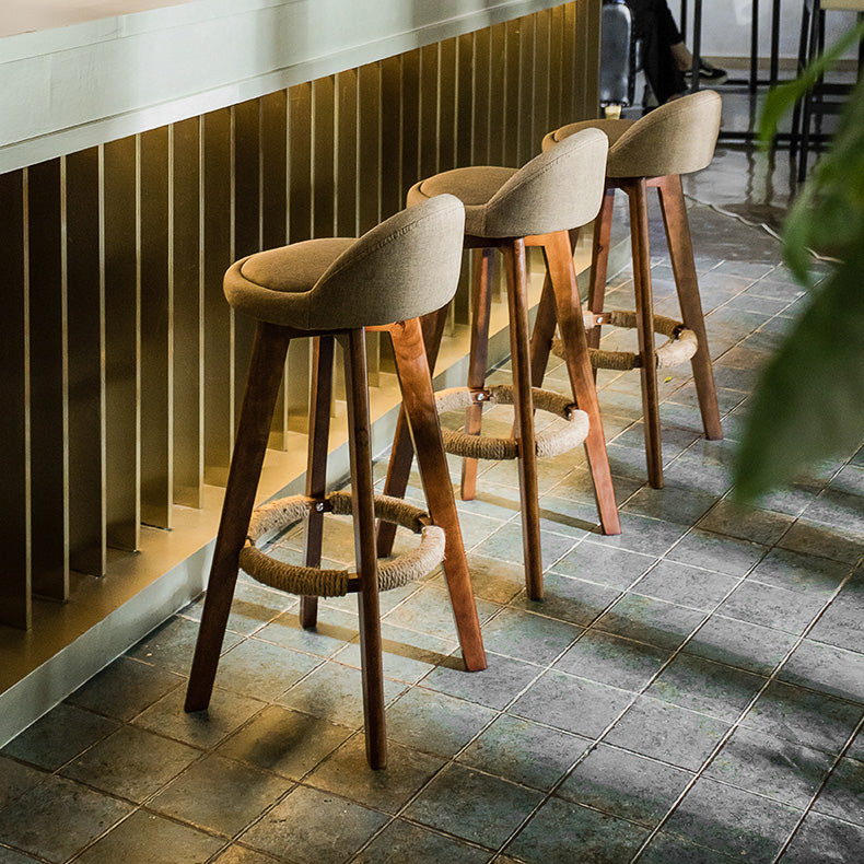 Modern Rubberwood Indoor Stool Matte Finish Upholstered Bar Stools