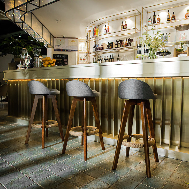 Modern Rubberwood Indoor Stool Matte Finish Upholstered Bar Stools