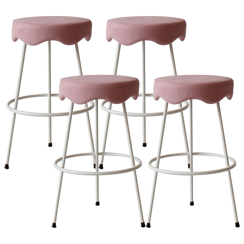 Modern Armless Backless Counter Stool Iron Cafe Bar Stool with Flannel Cushion and Pedal