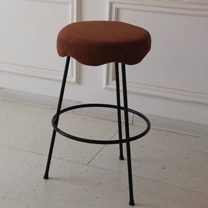 Modern Armless Backless Counter Stool Iron Cafe Bar Stool with Flannel Cushion and Pedal