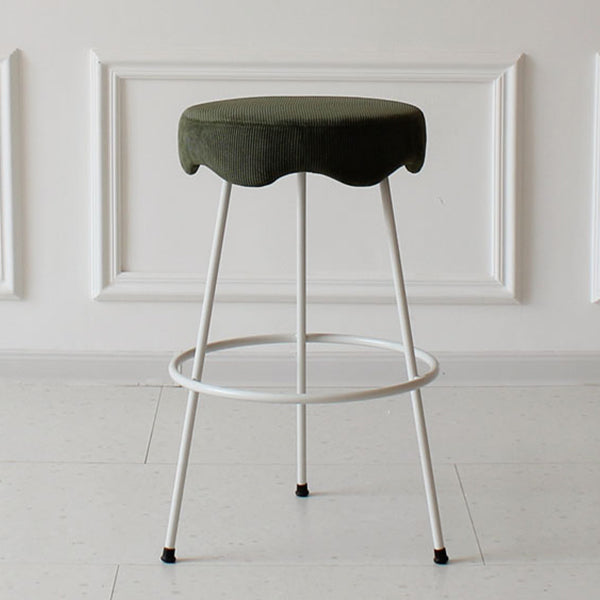 Modern Armless Backless Counter Stool Iron Cafe Bar Stool with Flannel Cushion and Pedal
