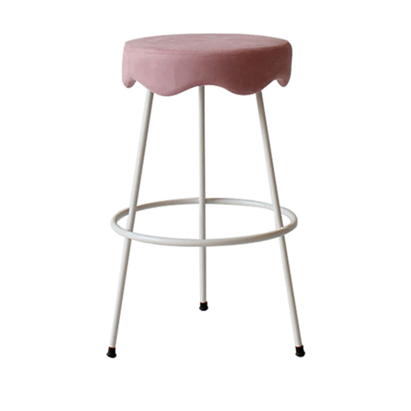 Modern Armless Backless Counter Stool Iron Cafe Bar Stool with Flannel Cushion and Pedal