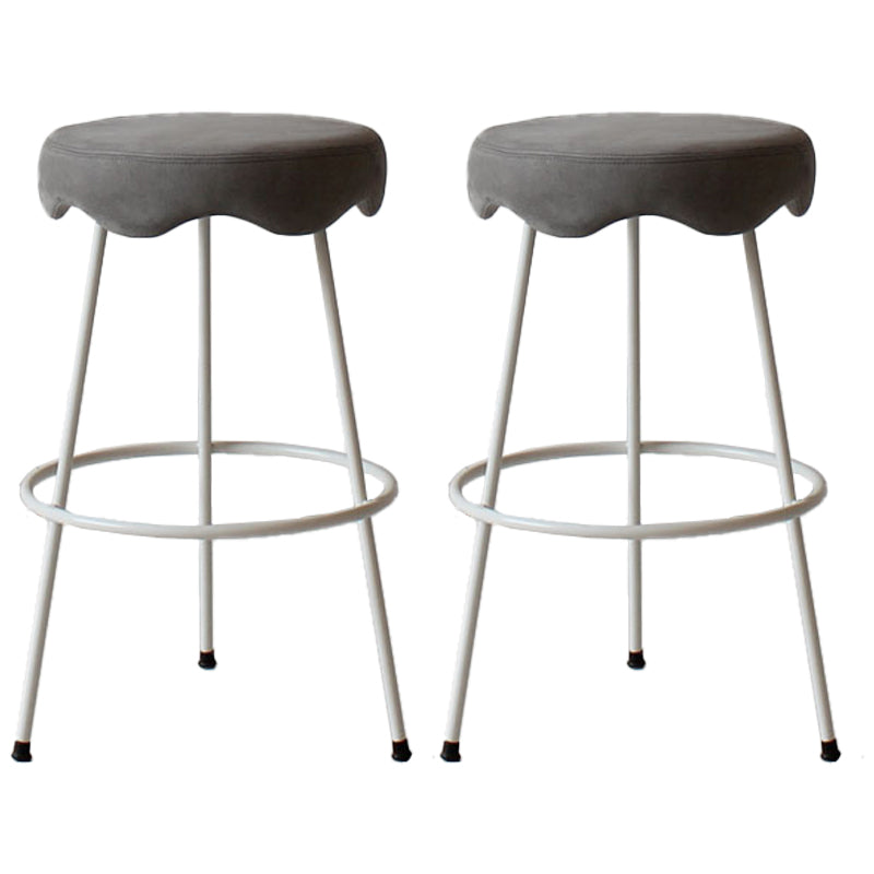Modern Armless Backless Counter Stool Iron Cafe Bar Stool with Flannel Cushion and Pedal