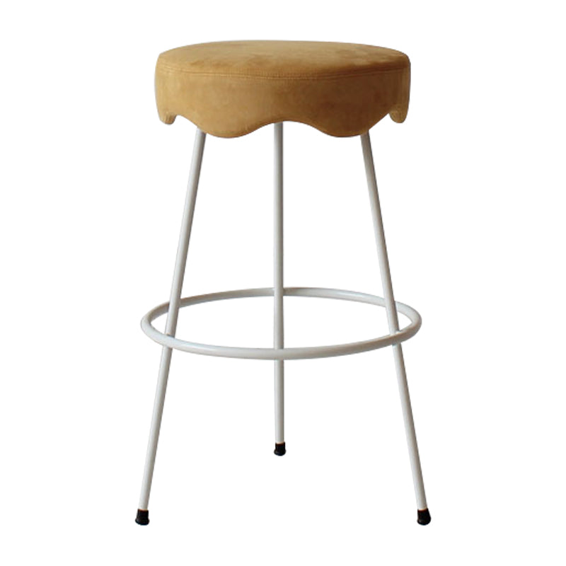 Modern Armless Backless Counter Stool Iron Cafe Bar Stool with Flannel Cushion and Pedal