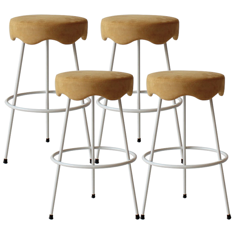 Modern Armless Backless Counter Stool Iron Cafe Bar Stool with Flannel Cushion and Pedal