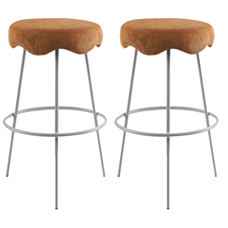 Modern Armless Backless Counter Stool Iron Cafe Bar Stool with Flannel Cushion and Pedal