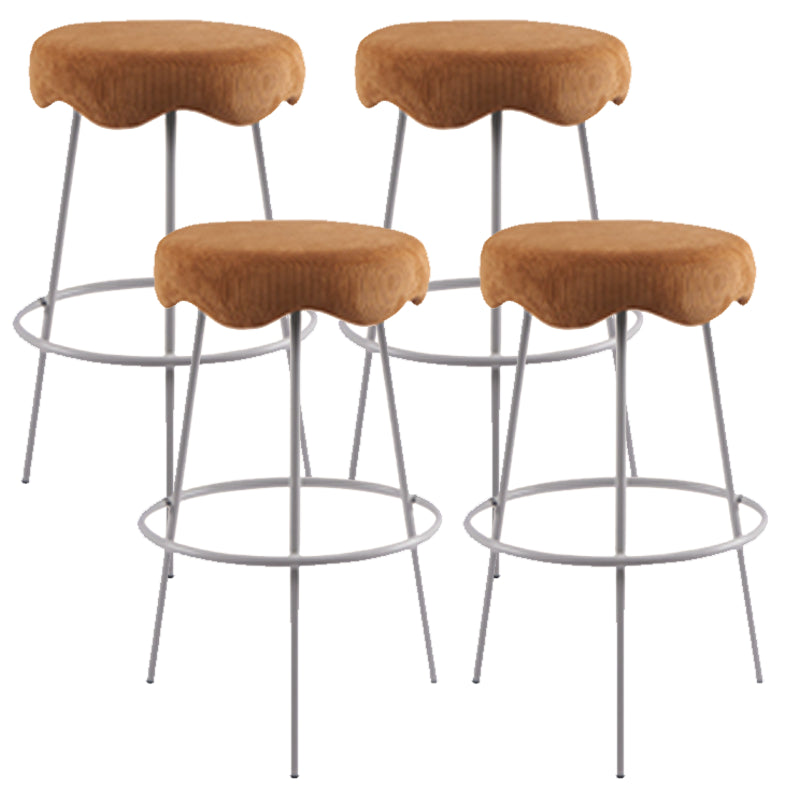 Modern Armless Backless Counter Stool Iron Cafe Bar Stool with Flannel Cushion and Pedal