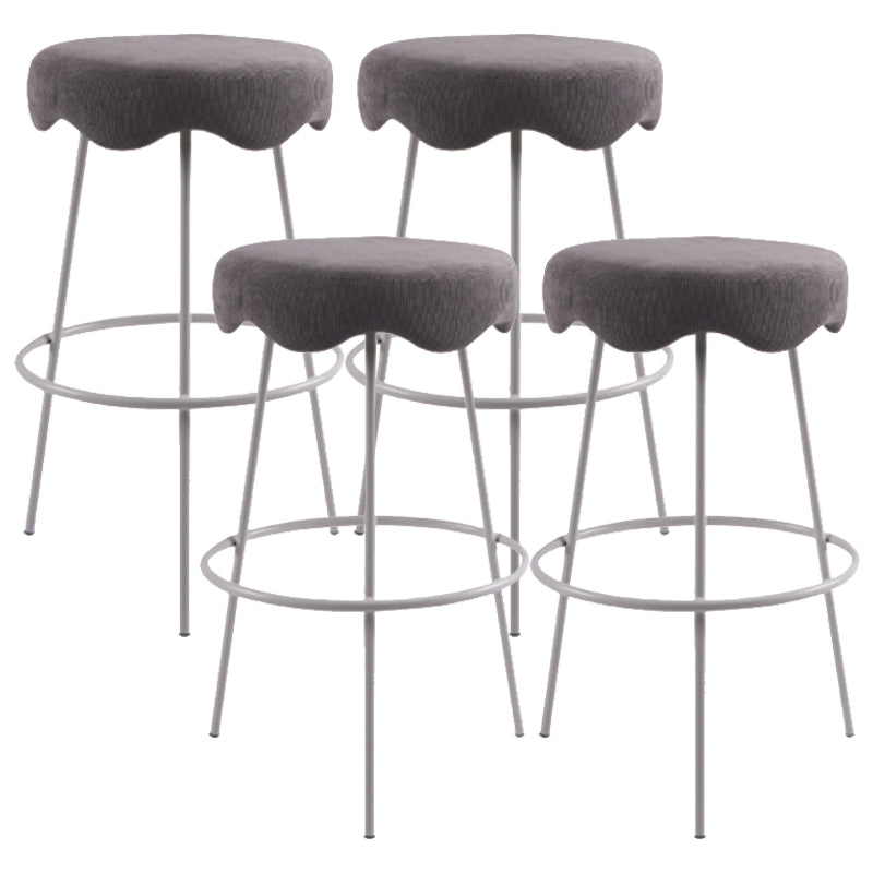 Modern Armless Backless Counter Stool Iron Cafe Bar Stool with Flannel Cushion and Pedal