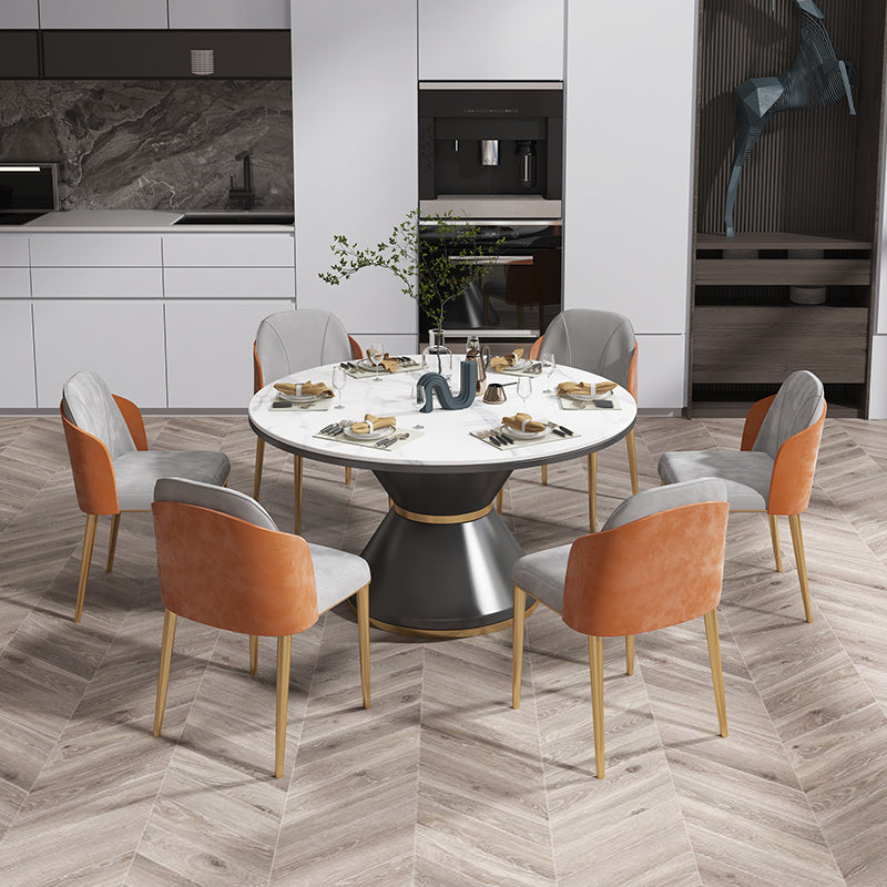 Glam 1/5/7 Pieces Dining Set Round Stone Dining Table for Dining Room