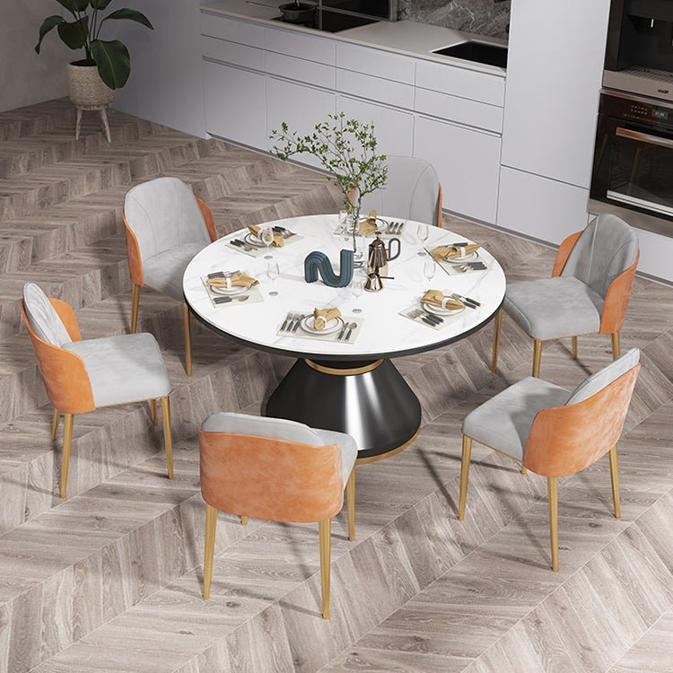 Glam 1/5/7 Pieces Dining Set Round Stone Dining Table for Dining Room
