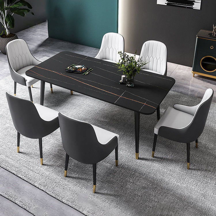 Glam Stone Rectangle Dining Table Matte Finish Home Table with 4 Legs
