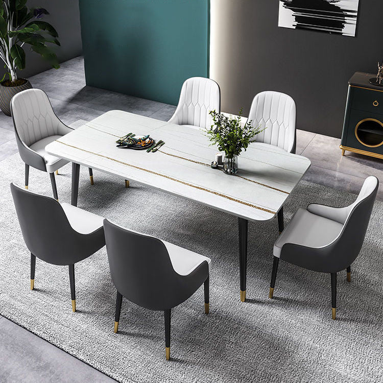 Glam Stone Rectangle Dining Table Matte Finish Home Table with 4 Legs