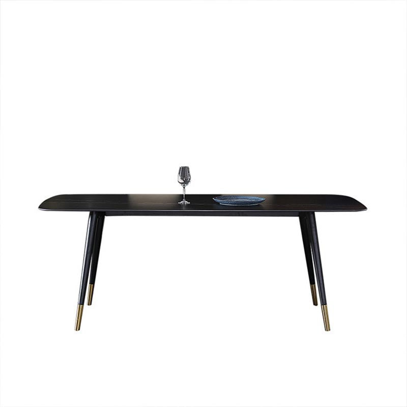 Contemporary Stone Dining Table Black Rectangle Dining Table with 4 Wood Legs