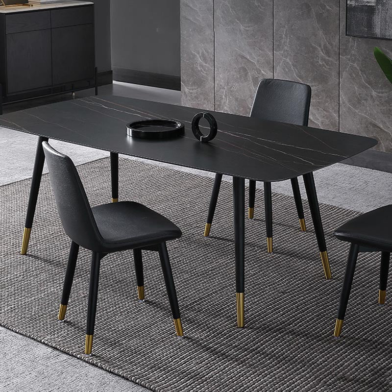 Contemporary Stone Dining Table Black Rectangle Dining Table with 4 Wood Legs