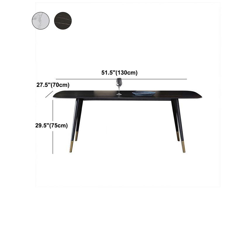 Contemporary Stone Dining Table Black Rectangle Dining Table with 4 Wood Legs