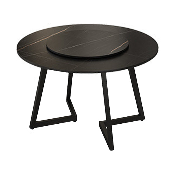 Modern Stone Double Pedestal Dining Table Matte Finish Round Table for Kitchen