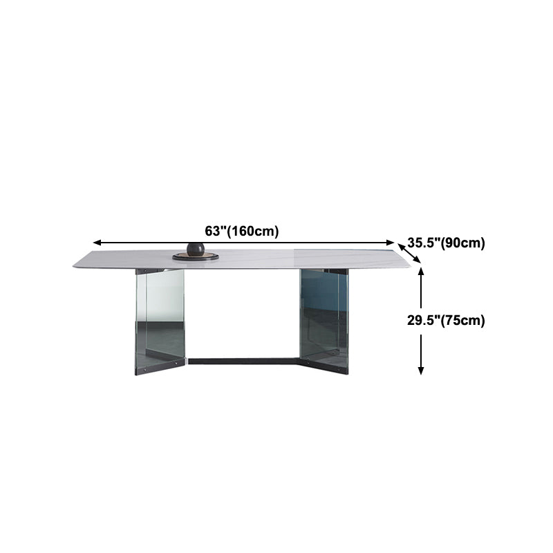 Modern Stone Double Pedestal Dining Table Rectangle White Top Table for Home
