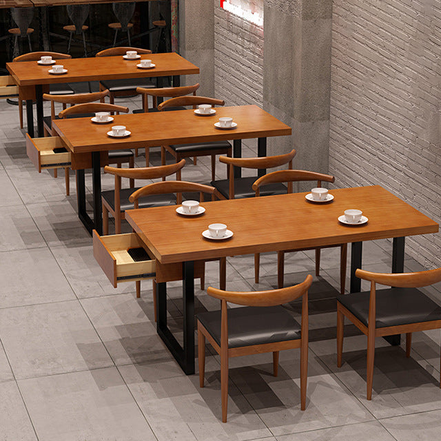 Industrial Wood Double Pedestal Dining Table Natural Rectangle Table