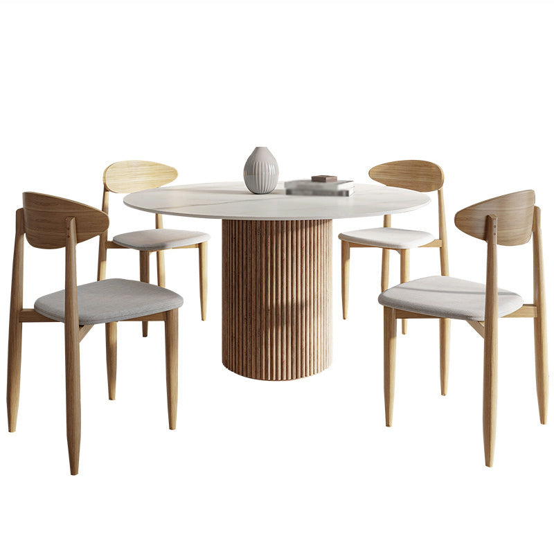 Contemporary Stone Dining Table Round Dining Table with Wood Pedestal Base