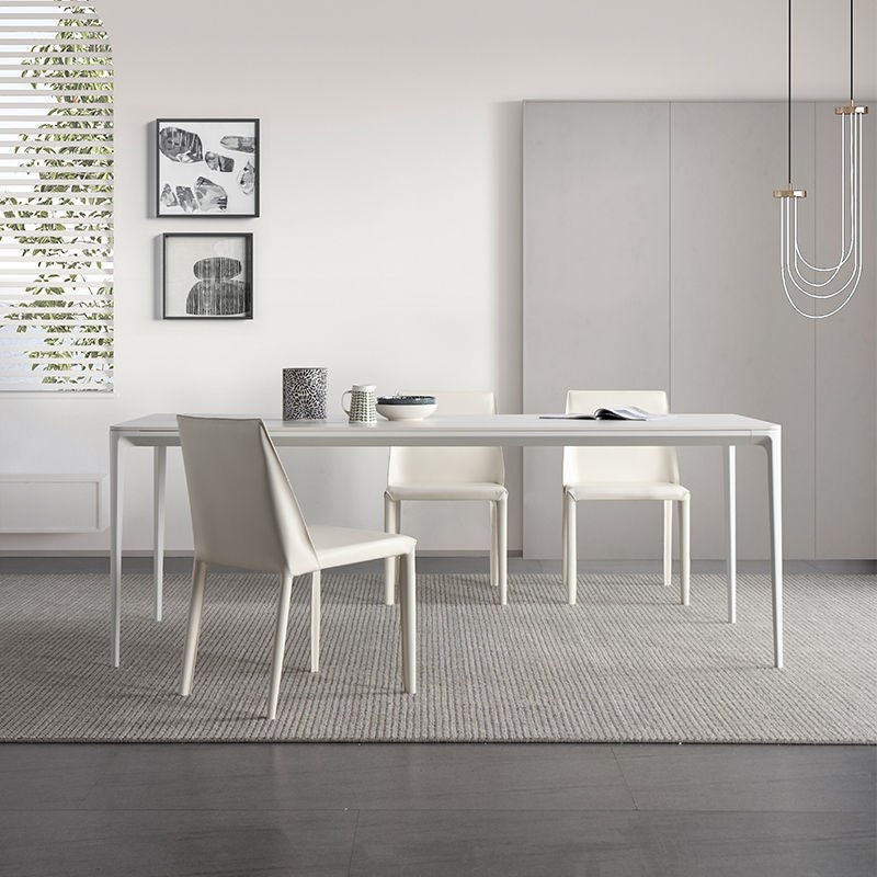 Modern White Stone Table 4 Legs Rectangle Dining Table for Kitchen