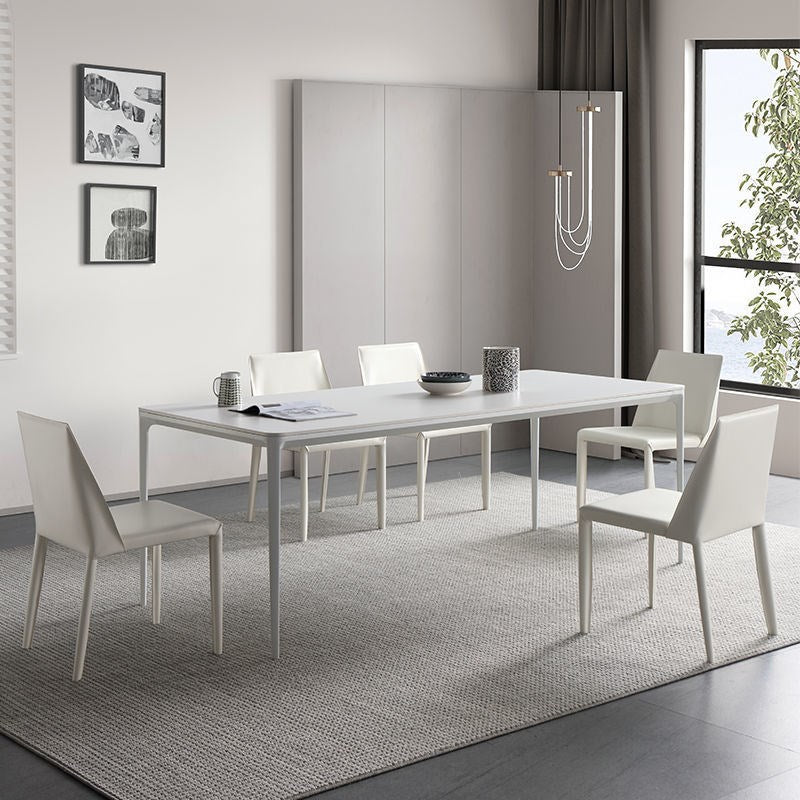 Modern White Stone Table 4 Legs Rectangle Dining Table for Kitchen