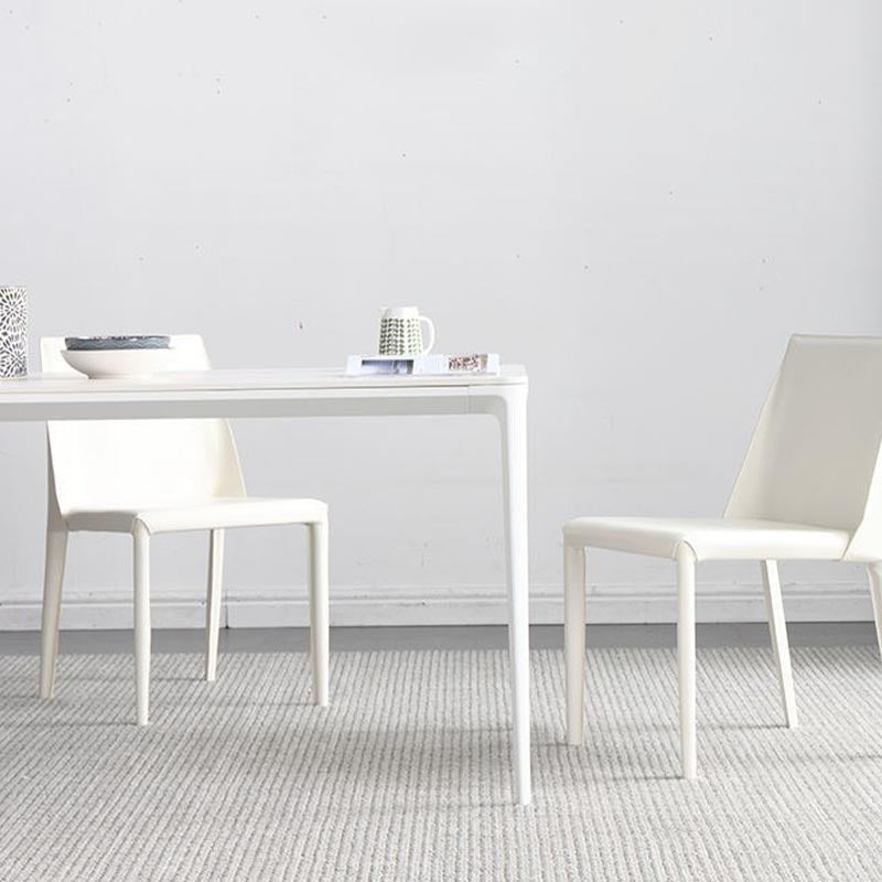 Modern White Stone Table 4 Legs Rectangle Dining Table for Kitchen