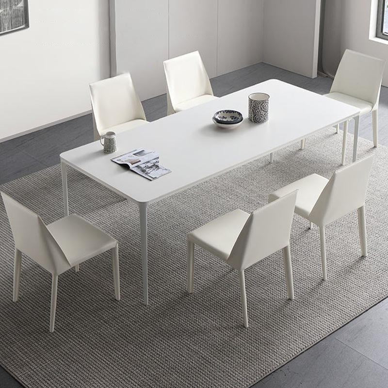 Modern White Stone Table 4 Legs Rectangle Dining Table for Kitchen