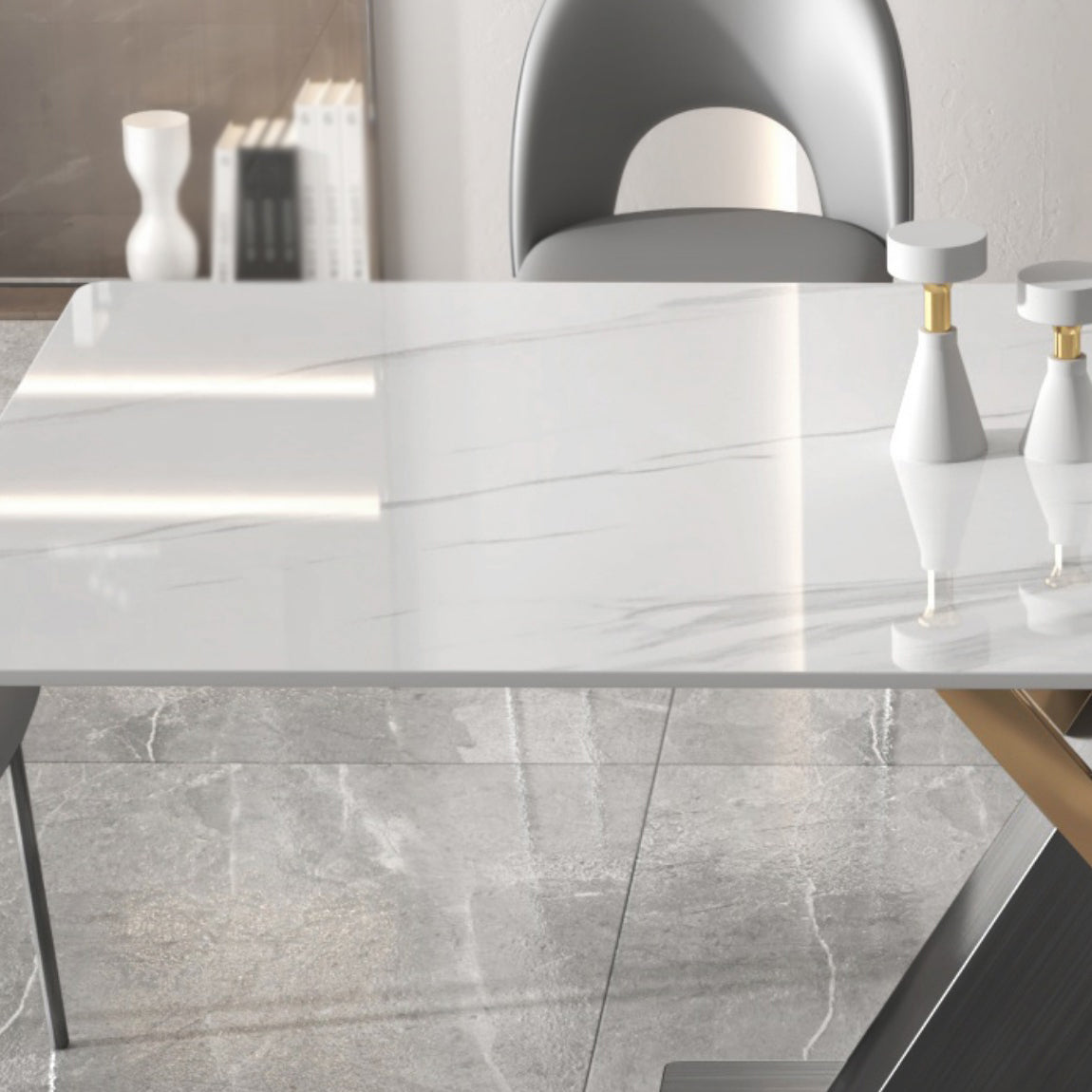 Modern Sintered Stone Dining Table White Dining Room Table with Pedestal Base