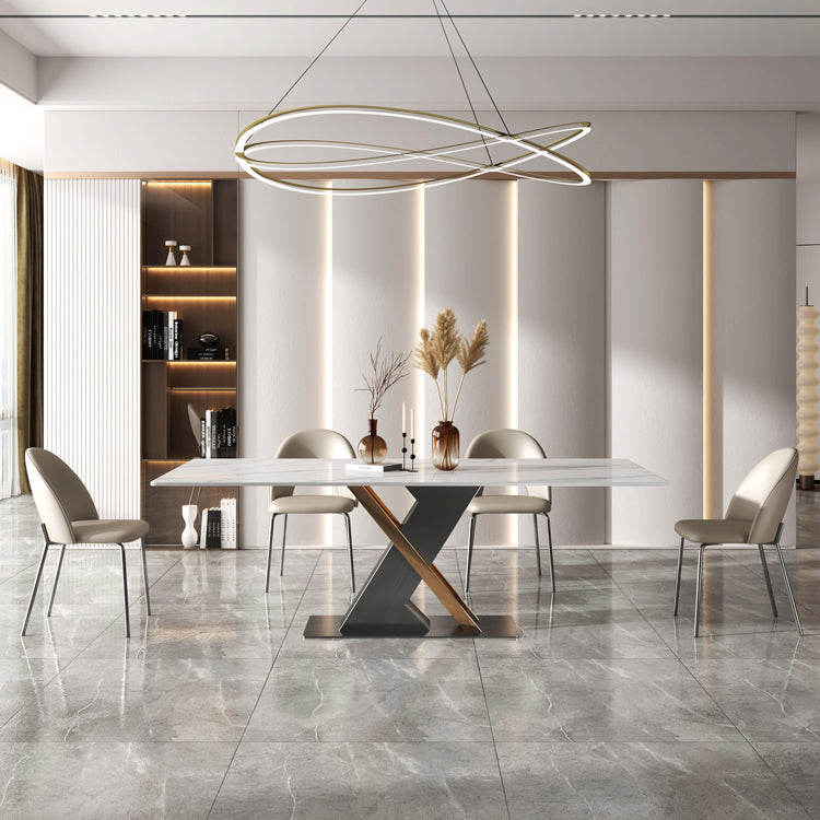 Modern Sintered Stone Dining Table White Dining Room Table with Pedestal Base
