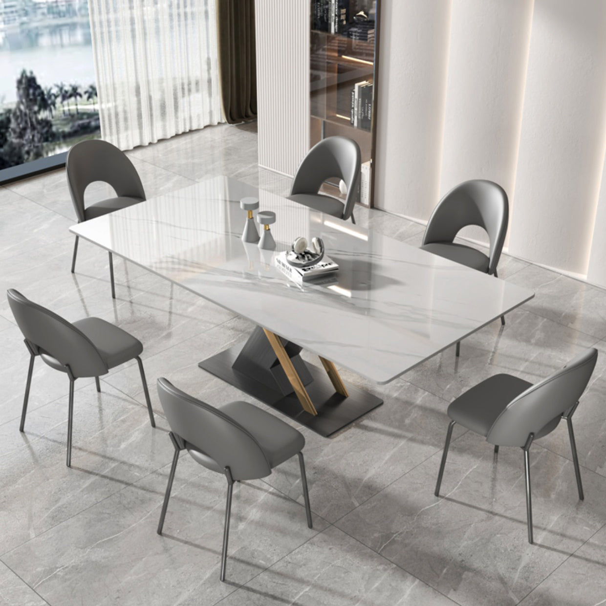 Modern Sintered Stone Dining Table White Dining Room Table with Pedestal Base