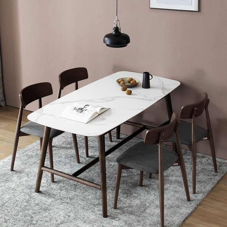 Modern Rectangular Dining Table White Top Dining Table with Wood Trestle Base