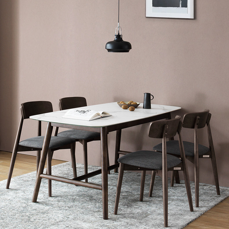 Modern Rectangular Dining Table White Top Dining Table with Wood Trestle Base