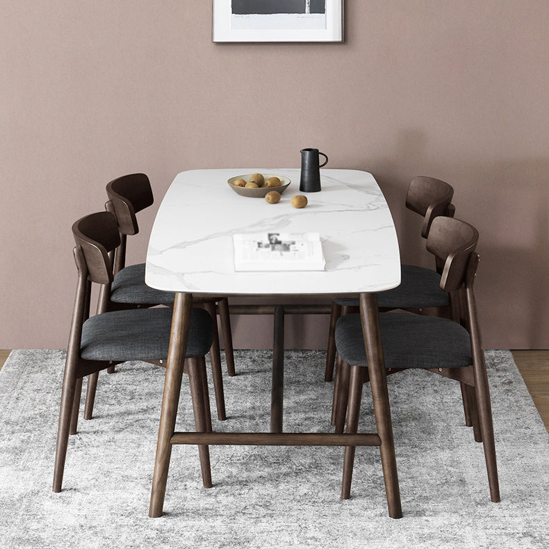 Modern Rectangular Dining Table White Top Dining Table with Wood Trestle Base