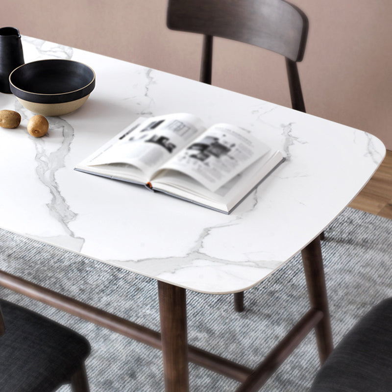 Modern Rectangular Dining Table White Top Dining Table with Wood Trestle Base