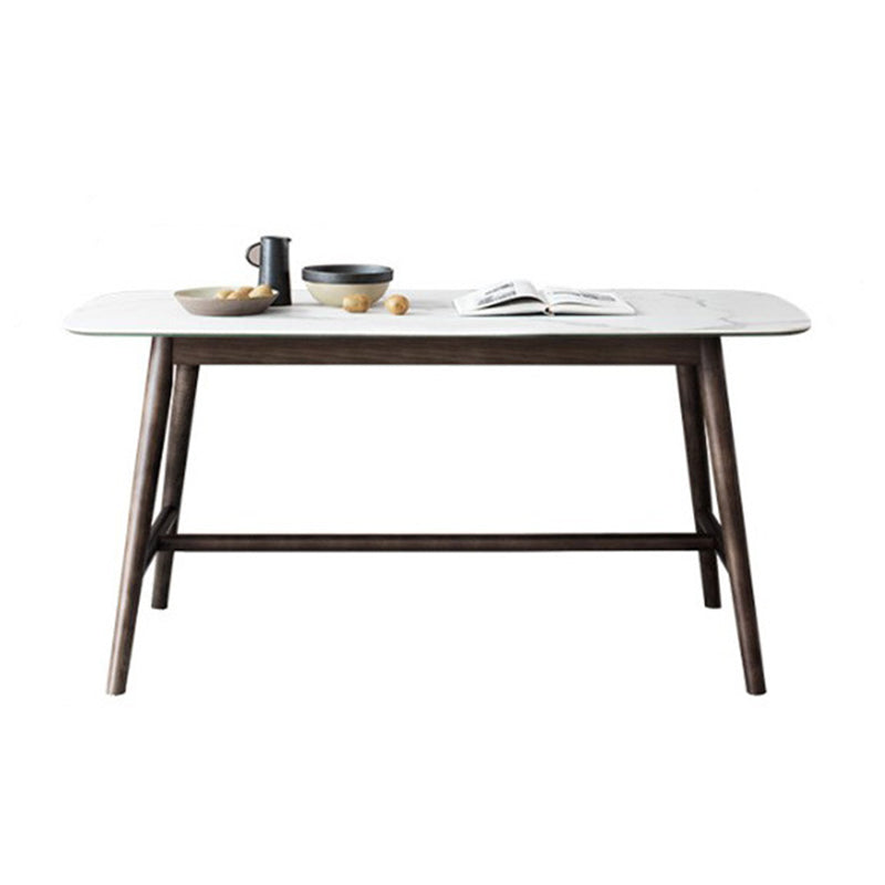 Modern Rectangular Dining Table White Top Dining Table with Wood Trestle Base