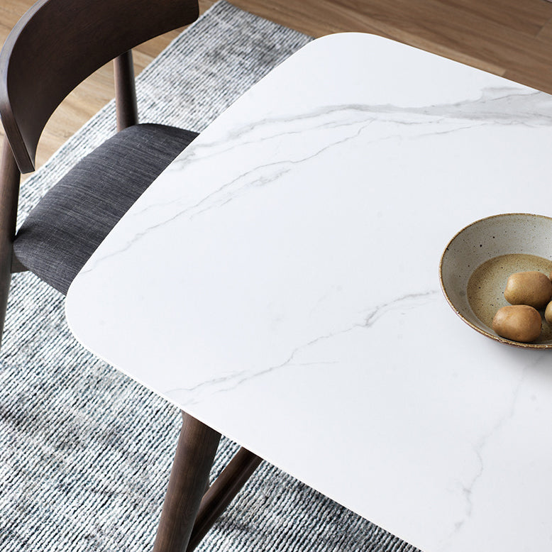 Modern Rectangular Dining Table White Top Dining Table with Wood Trestle Base