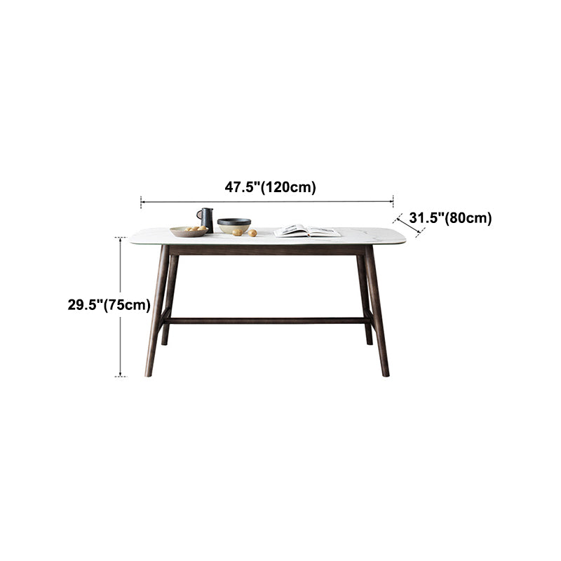 Modern Rectangular Dining Table White Top Dining Table with Wood Trestle Base