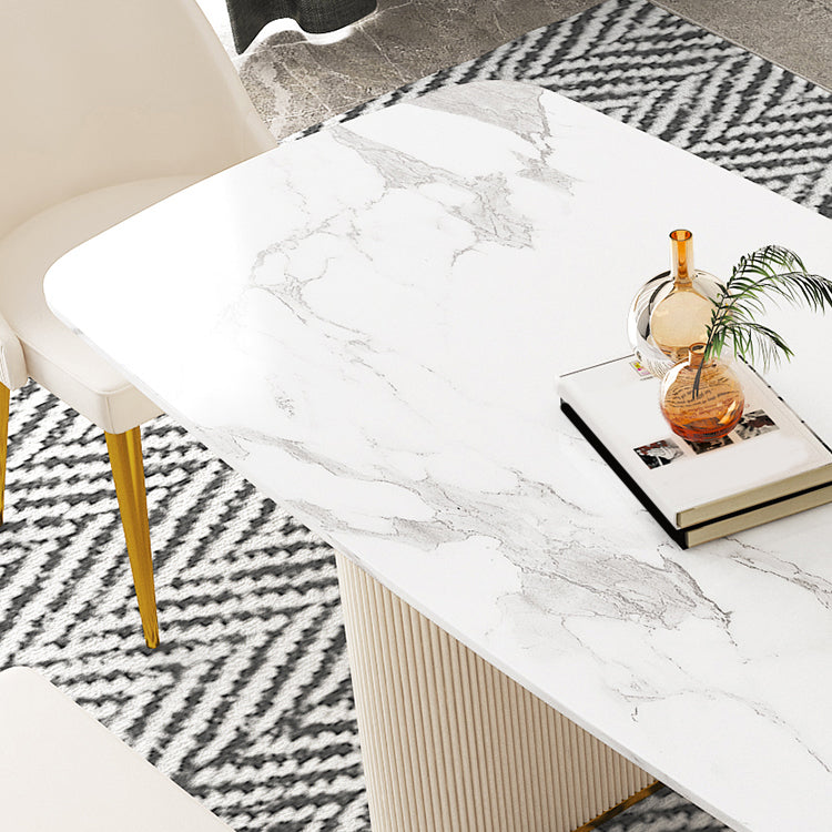 Sintered Stone Top Modern White Table for Restaurant Oval Dining Table Double Pedestal