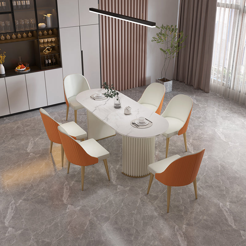 Sintered Stone Top White Table for Restaurant Modern Oval Table with Double Pedestal