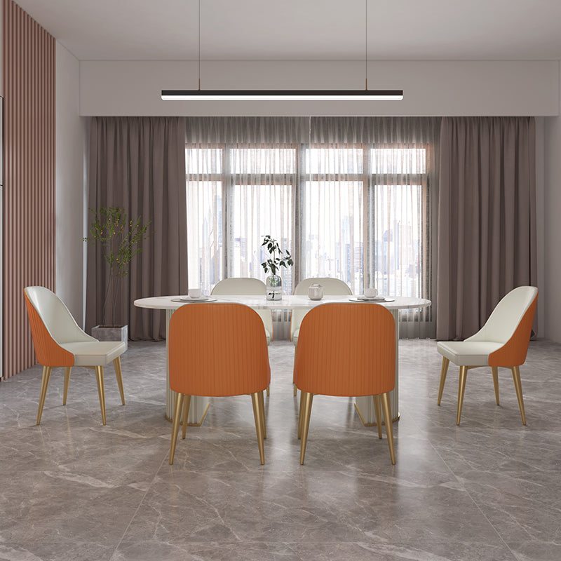 Sintered Stone Top White Table for Restaurant Modern Oval Table with Double Pedestal