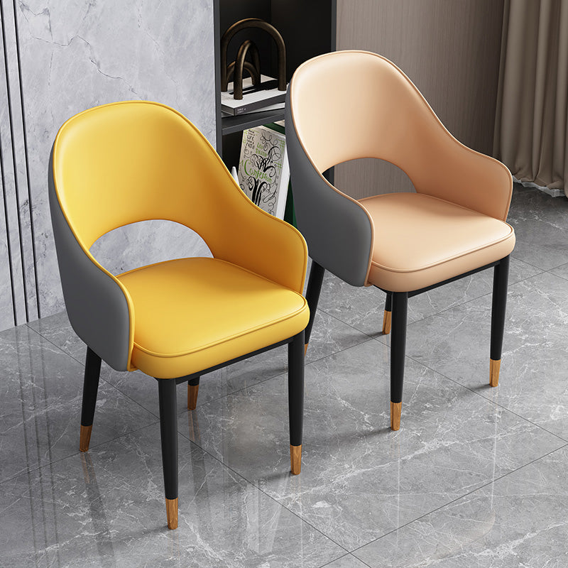 Glam Open Back Dining Arm Chair Leather Dining Chair for Kitchen