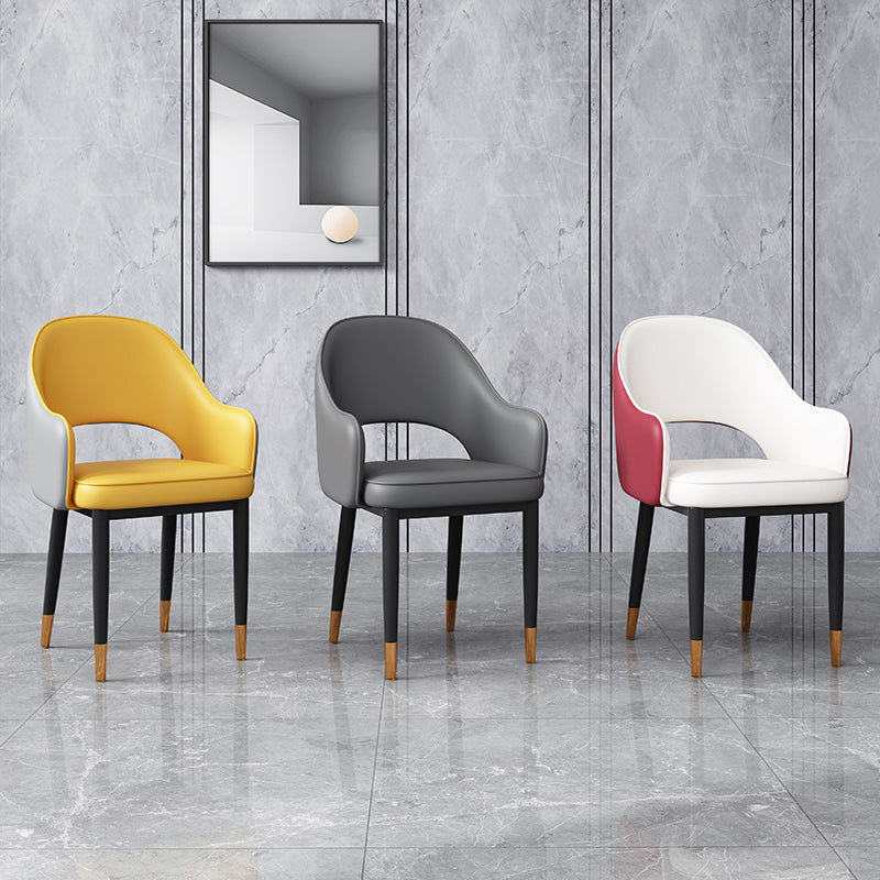 Glam Open Back Dining Arm Chair Leather Dining Chair for Kitchen