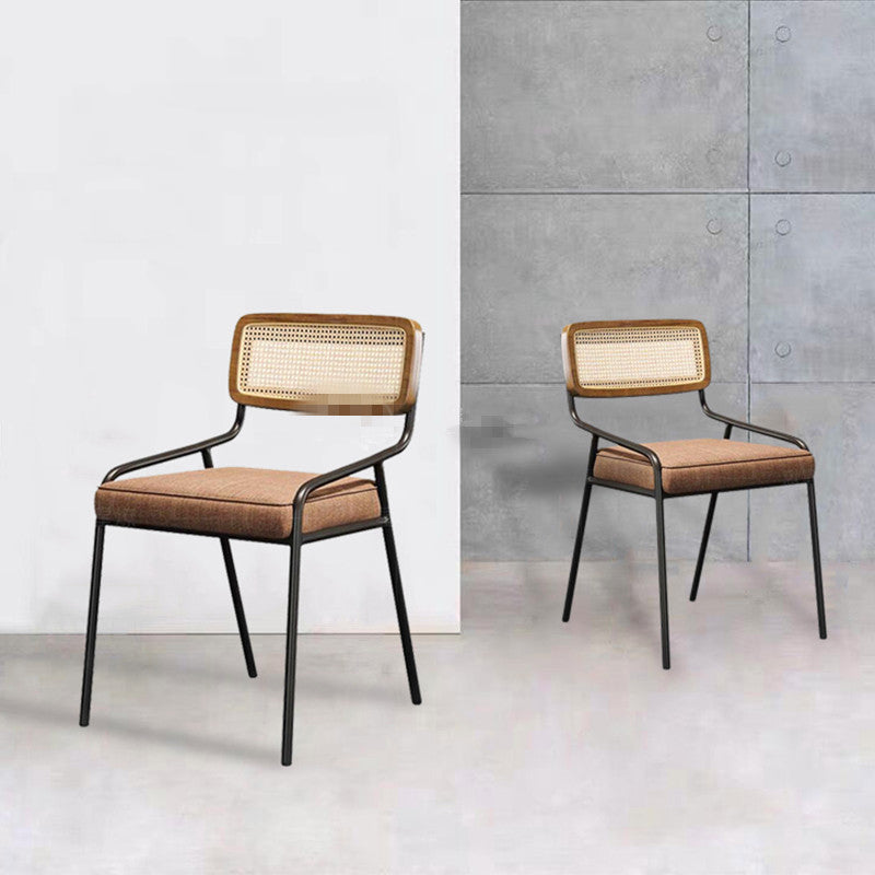 Modern Style Fabric Side Chair Cane Back Armless Dining Chair