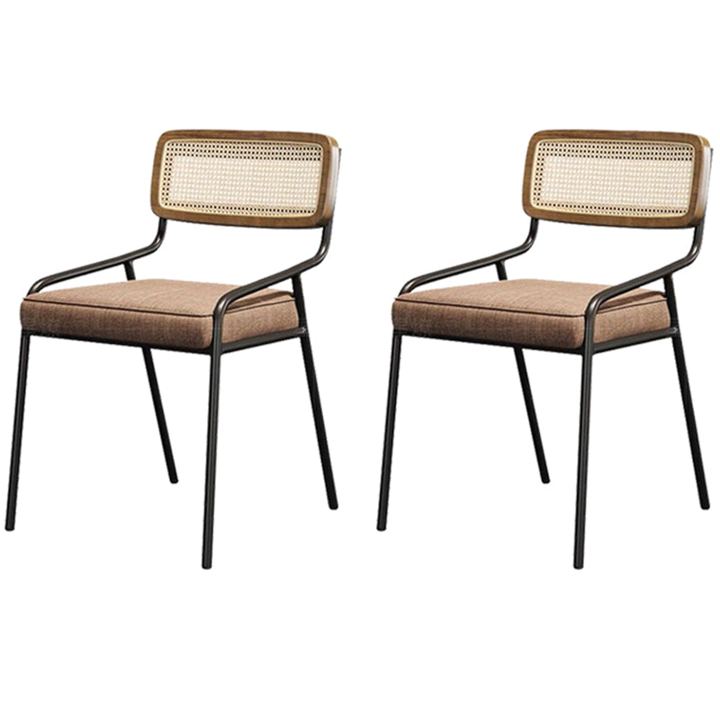Modern Style Fabric Side Chair Cane Back Armless Dining Chair