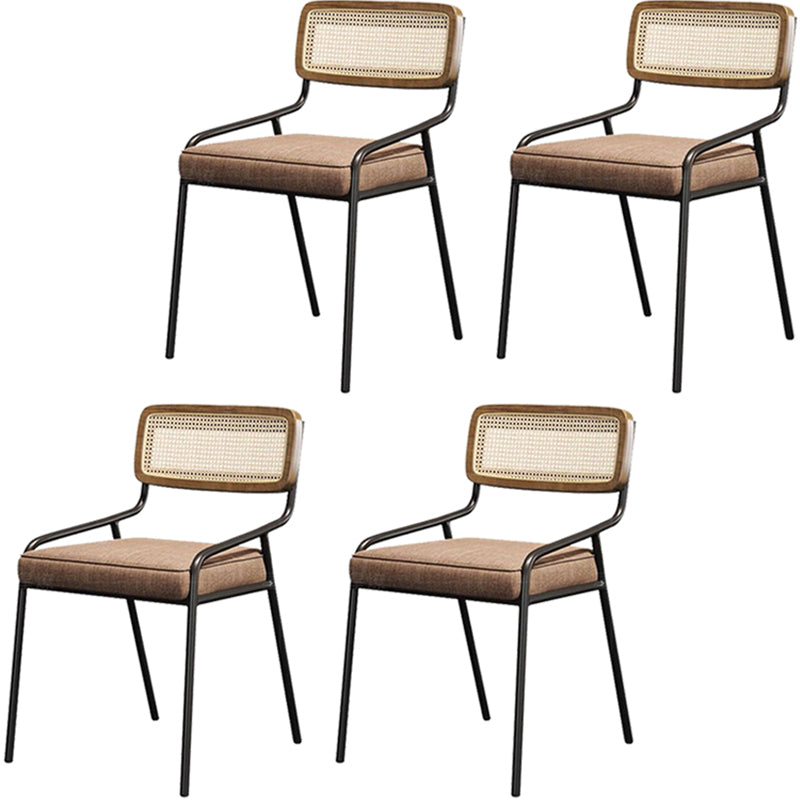 Modern Style Fabric Side Chair Cane Back Armless Dining Chair