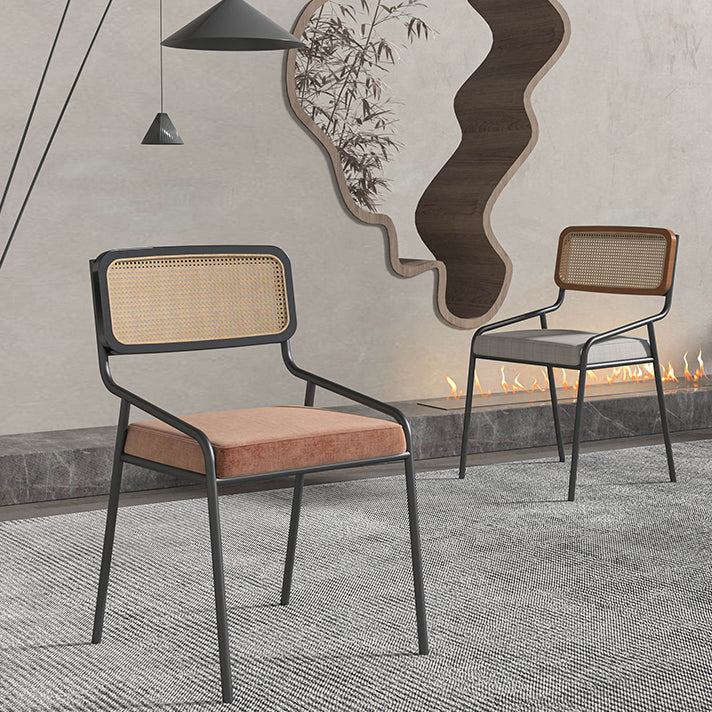 Modern Style Fabric Side Chair Cane Back Armless Dining Chair