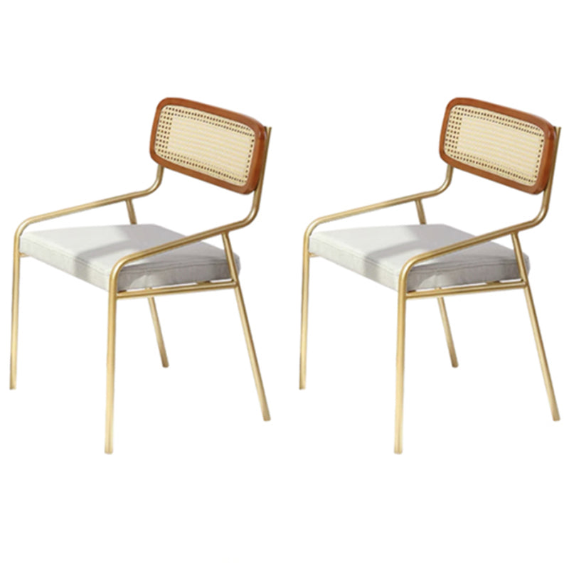 Modern Style Fabric Side Chair Cane Back Armless Dining Chair